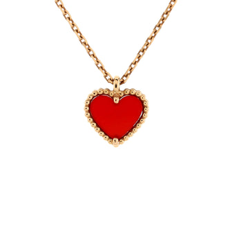 Van Cleef & Arpels Sweet Alhambra Heart Pendant Necklace 18K Rose Gold and Carnelian