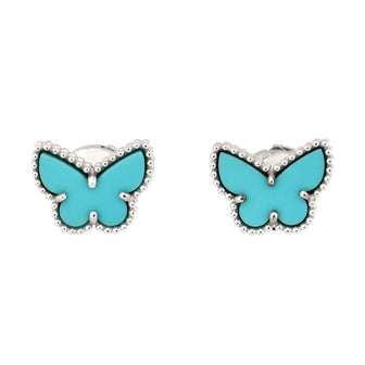 Van Cleef & Arpels Sweet Alhambra Butterfly Stud Earrings 18K White Gold and Turquoise