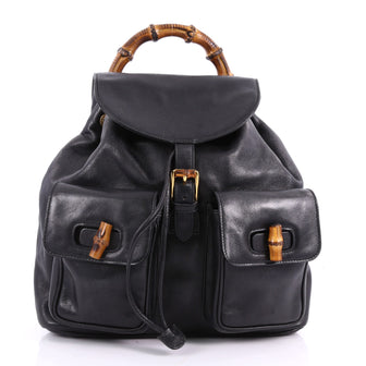 Gucci Vintage Bamboo Backpack Leather Medium Black 3551001