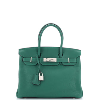 Birkin Handbag Malachite Clemence with Palladium Hardware 30