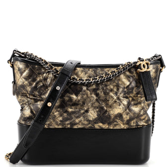 Chanel Gabrielle Hobo Quilted Metallic Crumpled Goatskin Medium Black, Gold