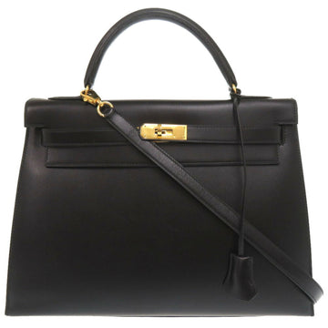 Kelly Handbag Black Box Calf with Gold Hardware 32