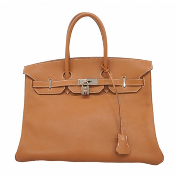 Birkin Handbag Brown Clemence with Palladium Hardware 35