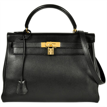 Kelly Handbag Black Gulliver with Gold Hardware 32
