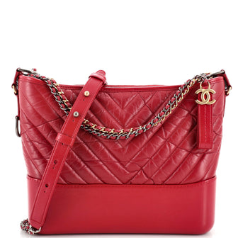 Chanel Chevron Gabrielle Hobo Bag Red