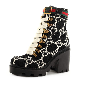 Women's Heeled Lace Up Combat Ankle Boots GG Tweed