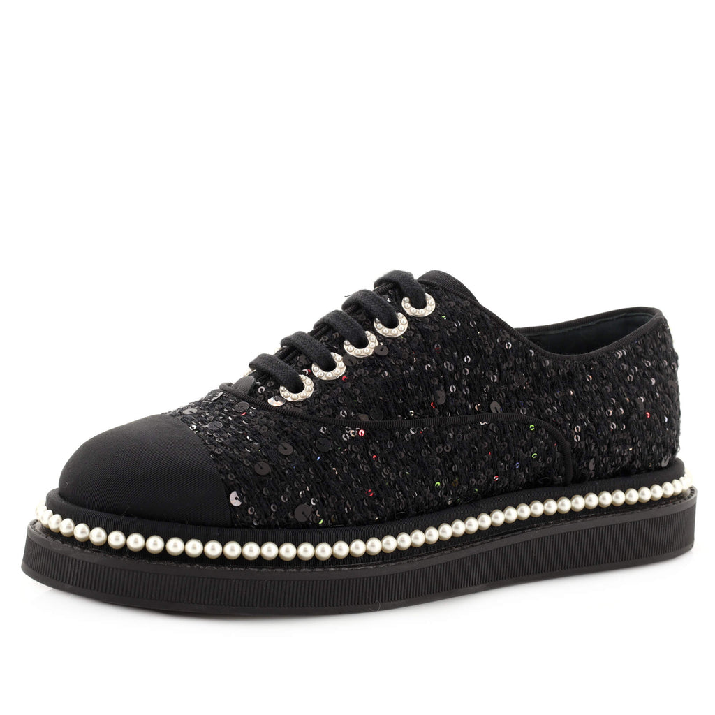 Chanel Women's CC Cap Toe Platform Sneakers Sequin Embellished