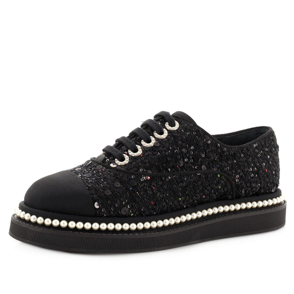 Chanel Women's CC Cap Toe Platform Sneakers Sequin Embellished