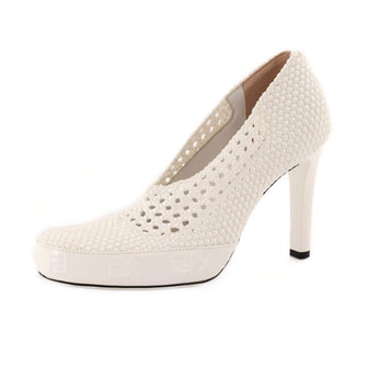 Women's FF Fishnet Pumps Woven Fabric with Leather