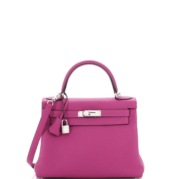 Kelly Handbag Rose Pourpre Togo with Palladium Hardware 28
