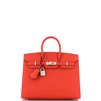 Hermes Birkin 25 Sellier Rouge de Couer Bag Palladium Hardware Epsom Leather