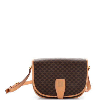 Vintage Saddle Flap Shoulder Bag Macadam Coated Canvas Small