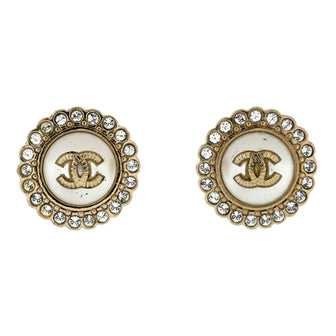 CC Round Stud Earrings Metals with Crystals and Faux Pearls