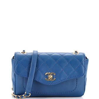 Chanel Coco Curve Flap Messenger Quilted Goatskin Mini Blue