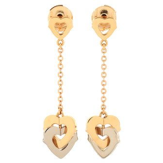 Double Heart Drop Earrings 18K Rose Gold with 18K White Gold