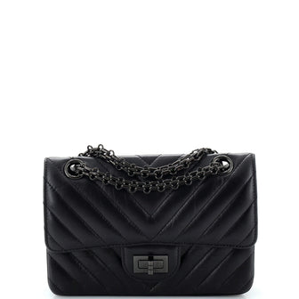 So Black Reissue 2.55 Flap Bag Chevron Aged Calfskin Mini