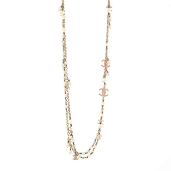 Chanel CC Station Long Necklace Metal with Faux Pearls and Enamel