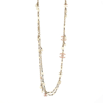 Chanel CC Station Long Necklace Metal with Faux Pearls and Enamel