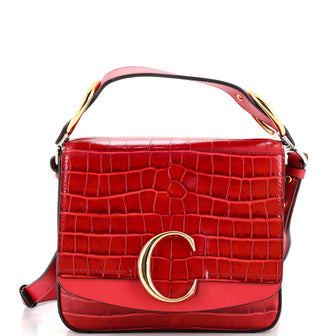 C Double Carry Bag Crocodile Embossed Leather Mini