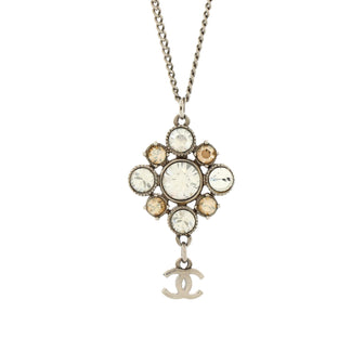 Chanel CC Flower Drop Pendant Necklace Metal with Crystal