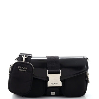 Buckle Pocket Crossbody Bag Spazzolato Leather and Tessuto