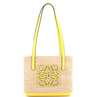 Square Basket Tote Woven Raffia and Leather Mini