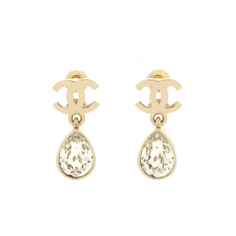Chanel CC Teardrop Dangle Earrings Metal with Crystals