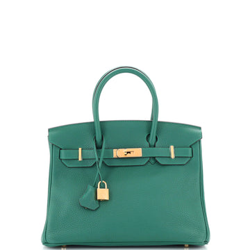 Birkin Handbag Malachite Clemence with Gold Hardware 30