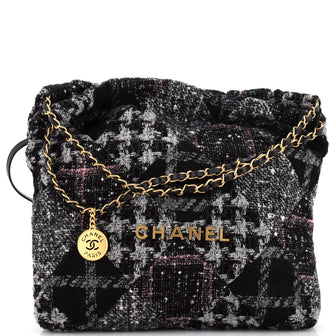 Chanel 22 Chain Hobo Quilted Wool Tweed Medium
