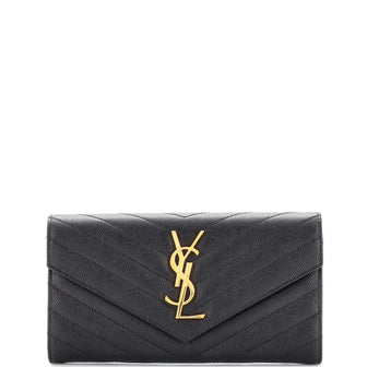 Saint Laurent Classic Monogram Flap Wallet Matelasse Chevron Leather Large