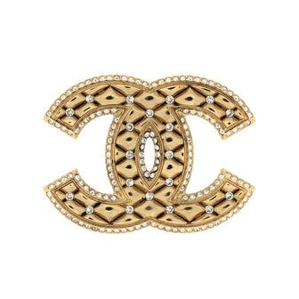 Chanel Quilted CC Brooch Crystal Embellished Metal