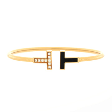 Tiffany & Co. T Wire Bracelet 18K Rose Gold with Onyx and Diamonds