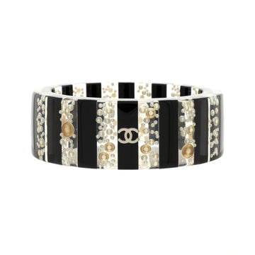 Chanel CC Bangle Bracelet Resin with Faux Pearls Wide