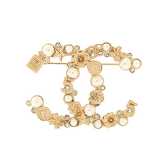 Chanel CC Charms Brooch Metal with Faux Pearls and Crystals