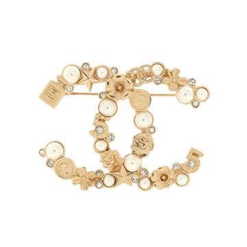 Chanel CC Charms Brooch Metal with Faux Pearls and Crystals