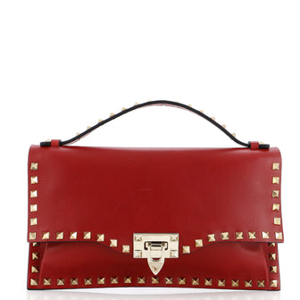 Valentino Garavani Rockstud Flip Lock Top Handle Clutch Leather Medium