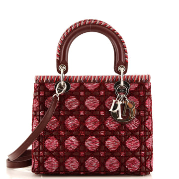 Christian Dior Lady Dior Bag Cannage Quilt Tweed and Leather with Whipstitch Detail Medium