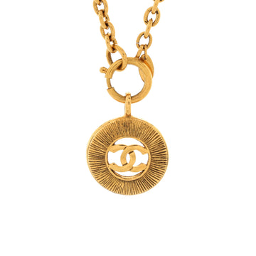 Chanel Vintage CC Round Pendant Long Necklace Metal