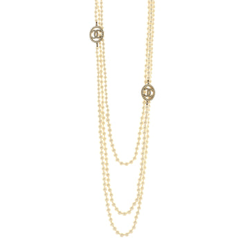 Chanel Multistrand CC Necklace Faux Pearls and Metal