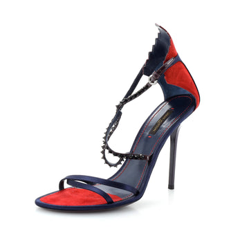 Louis Vuitton Women's Criss Cross Stiletto Heeled Sandals Embellished Patent with Satin and Suede