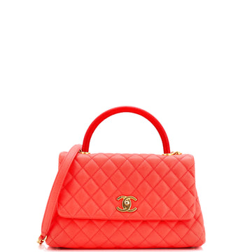 Chanel Coco Top Handle Bag Quilted Caviar with Lizard Embossed Handle Small