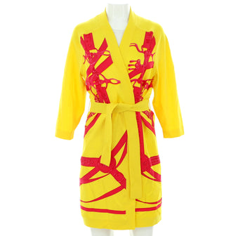 Hermes Women's Twillaine Belted Long Cardigan Printed Silk with Knit Silk