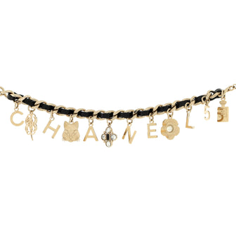 Chanel Letters Emoji Charms Woven Chain Bracelet Metal and Leather with Crystals and Faux Pearl