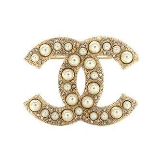 CC Brooch Metal with Crystals and Faux Pearls