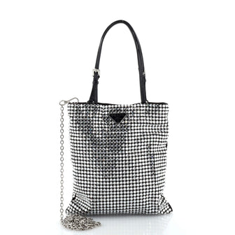 Chain Flat Tote Crystal Embellished Satin Mini