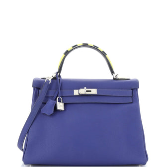 Hermes Kelly Au Trot Handbag Blue Togo with Palladium Hardware 32