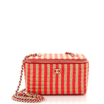 Classic Vanity Case with Chain Striped Raffia and Jute Small