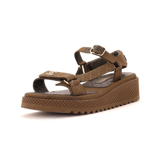 Chanel Women's CC Logo Strappy Slingback Platform Sandals Grosgrain