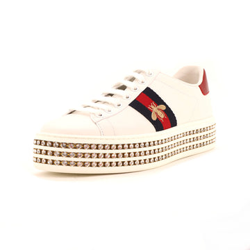 Gucci Women's Ace Web Platform Sneakers Leather with Crystals