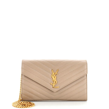 Saint Laurent Classic Monogram Wallet on Chain Matelasse Chevron Leather Medium